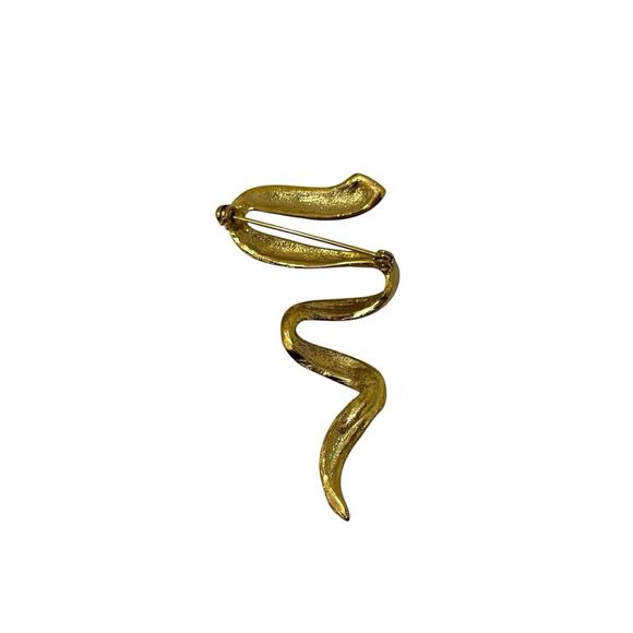 Art Deco Style Squiggly Ribbon Like Gold Tone Brooch Pin Swirl - Picture 3 of 3